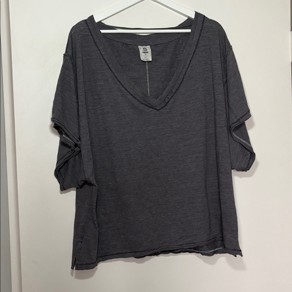 NEW Free People We the Free Boyfriend Tee charcoal coal grey oversized small - Picture 3 of 6